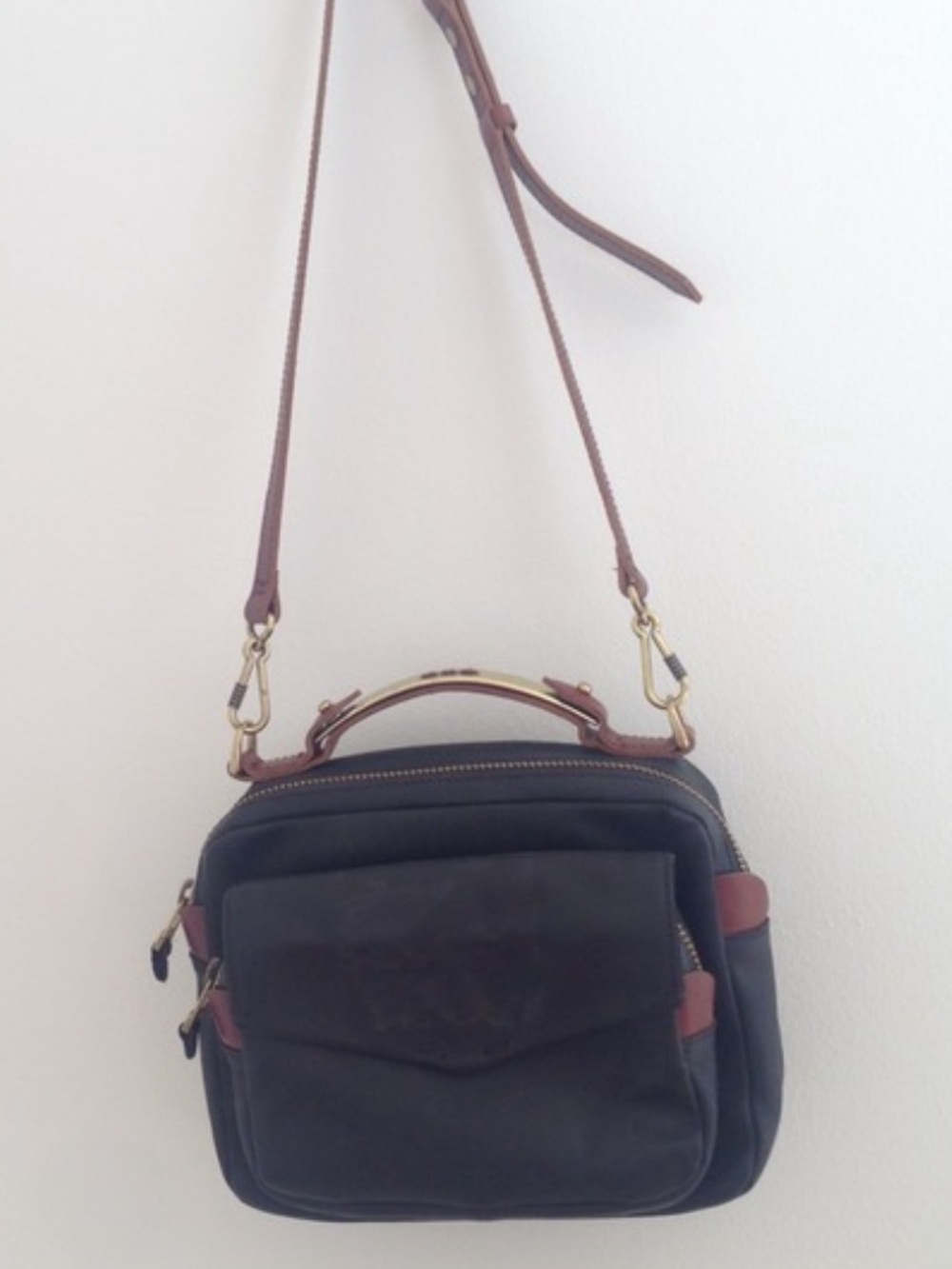 Madewell Eaton Black Brown Leather Shoulder Crossbody Satchel Camera Bag EUC